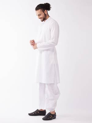 White Cotton Blend Kurta And Dhoti Set 3