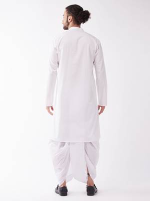 White Cotton Blend Kurta And Dhoti Set 4