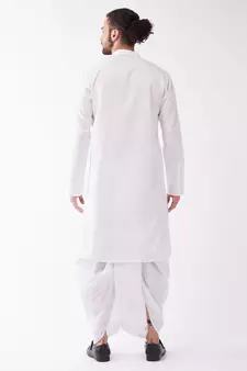 White Cotton Blend Kurta And Dhoti Set