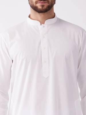 White Cotton Blend Kurta And Dhoti Set 5