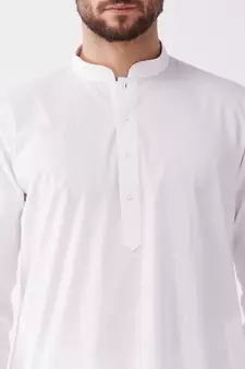 White Cotton Blend Kurta And Dhoti Set