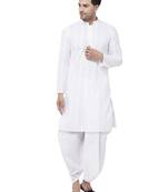 White Pure Cotton Kurta And Dhoti Set