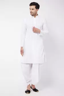 White Pure Cotton Kurta And Dhoti Set