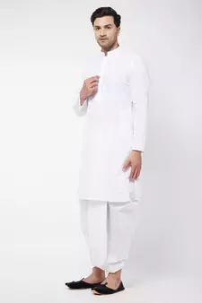 White Pure Cotton Kurta And Dhoti Set