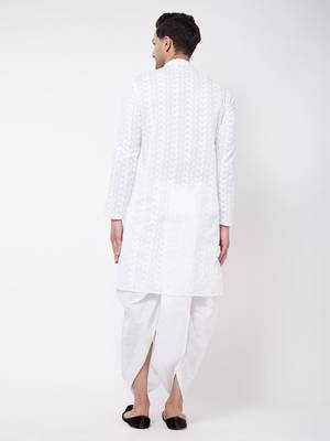 White Pure Cotton Kurta And Dhoti Set 4