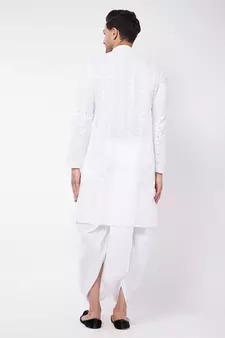 White Pure Cotton Kurta And Dhoti Set