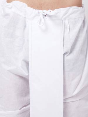 White Pure Cotton Kurta And Dhoti Set 5