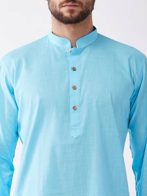 Aqua Blue And White Cotton Blend Kurta And Dhoti Set 5