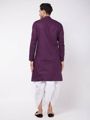 Purple And White Cotton Blend Kurta And Dhoti Set 4