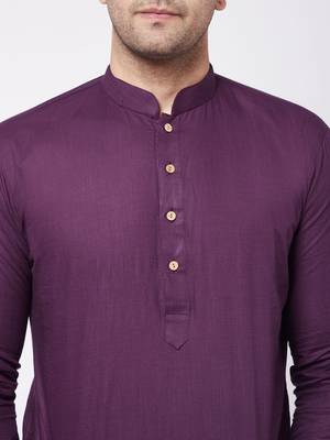 Purple And White Cotton Blend Kurta And Dhoti Set 5