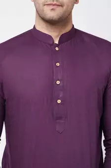 Purple And White Cotton Blend Kurta And Dhoti Set