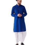 Blue And White Cotton Blend Kurta And Dhoti Set