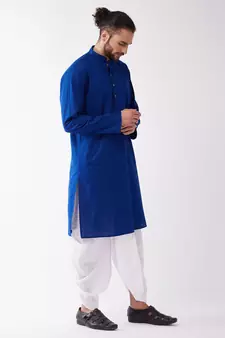 Blue And White Cotton Blend Kurta And Dhoti Set