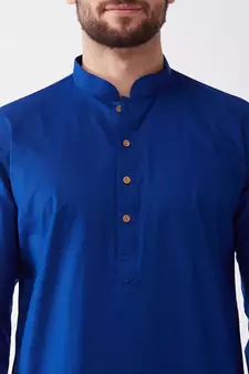 Blue And White Cotton Blend Kurta And Dhoti Set