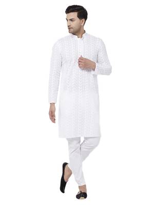 White Pure Cotton Kurta Pyjama Set 1