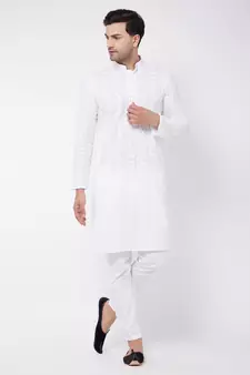 White Pure Cotton Kurta Pyjama Set
