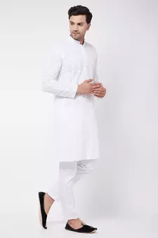 White Pure Cotton Kurta Pyjama Set