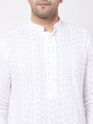 White Pure Cotton Kurta Pyjama Set 5