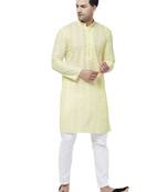 Yellow And White Pure Cotton Kurta Pyjama Set