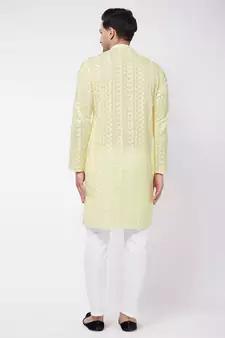 Yellow And White Pure Cotton Kurta Pyjama Set