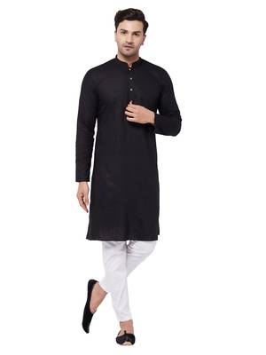 Black And White Cotton Linen Kurta Pyjama Set 1