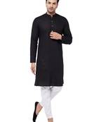 Black And White Cotton Linen Kurta Pyjama Set