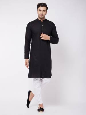 Black And White Cotton Linen Kurta Pyjama Set 2