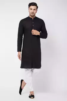 Black And White Cotton Linen Kurta Pyjama Set