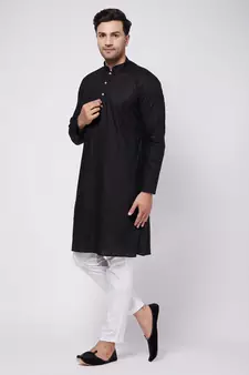 Black And White Cotton Linen Kurta Pyjama Set