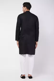 Black And White Cotton Linen Kurta Pyjama Set