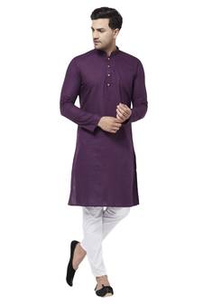 Men'S Purple And White Cotton Linen Kurta Pyjama Set