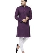 Purple And White Cotton Linen Kurta Pyjama Set