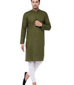 Green And White Cotton Linen Kurta Pyjama Set