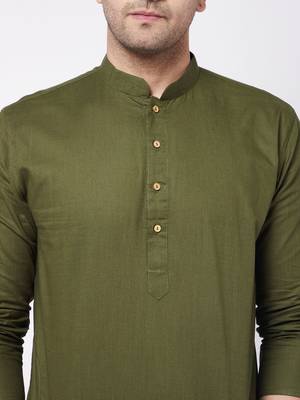 Green And White Cotton Linen Kurta Pyjama Set 5