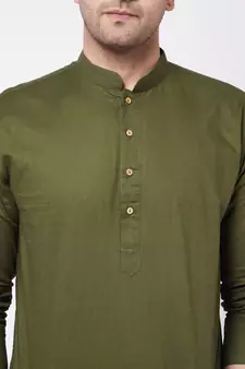 Green And White Cotton Linen Kurta Pyjama Set