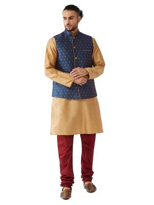 Gold Woven Silk Blend Kurta-Pajama 1