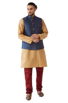 Gold Woven Silk Blend Kurta-Pajama