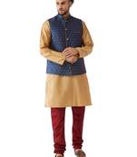 Gold Woven Silk Blend Kurta-Pajama