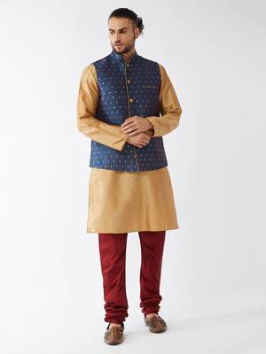 Gold Woven Silk Blend Kurta-Pajama 2