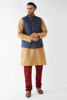 Gold Woven Silk Blend Kurta-Pajama