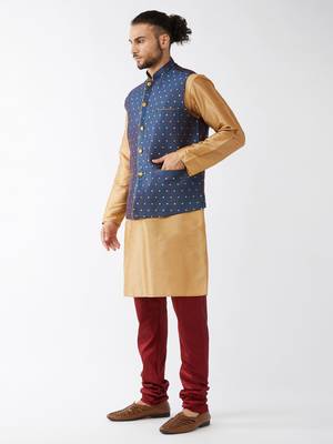 Gold Woven Silk Blend Kurta-Pajama 3