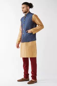 Gold Woven Silk Blend Kurta-Pajama