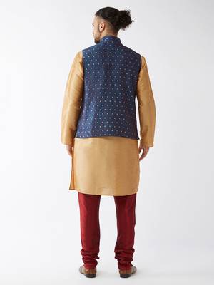 Gold Woven Silk Blend Kurta-Pajama 4