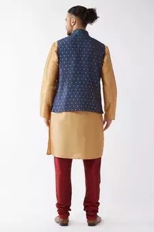 Gold Woven Silk Blend Kurta-Pajama