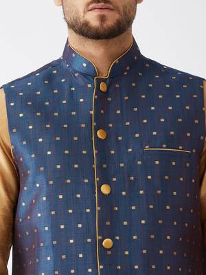 Gold Woven Silk Blend Kurta-Pajama 5