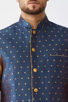 Gold Woven Silk Blend Kurta-Pajama