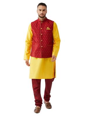 Yellow Woven Silk Blend Kurta-Pajama 1