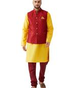 Yellow Woven Silk Blend Kurta-Pajama