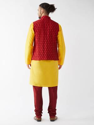 Yellow Woven Silk Blend Kurta-Pajama 4