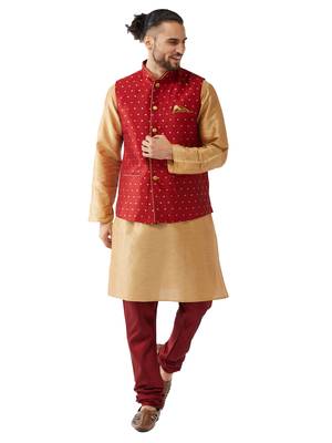 Gold Woven Silk Blend Kurta-Pajama 1